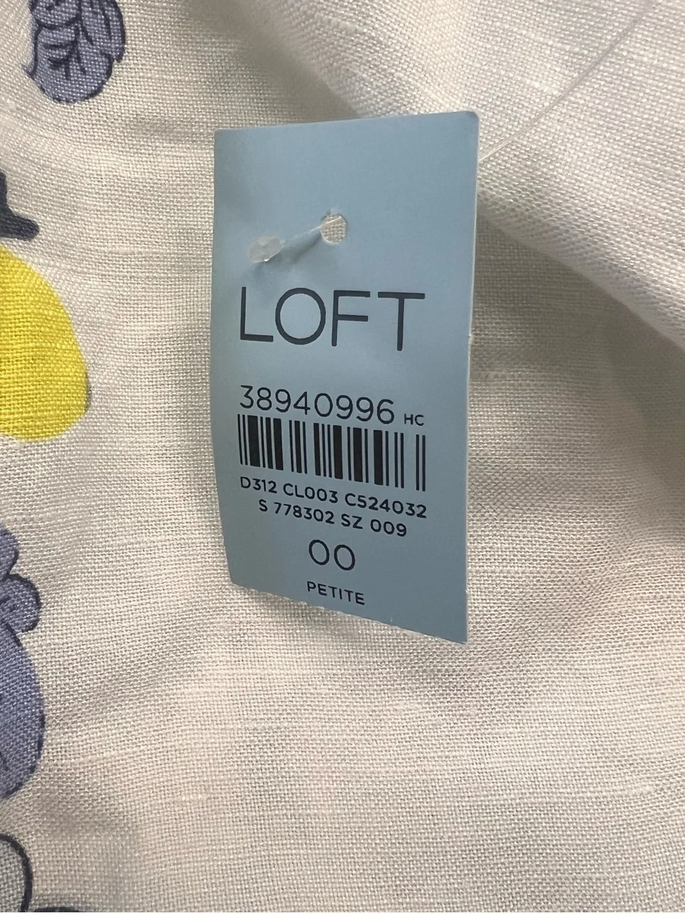 Loft  Floral Puff-Sleeve Top - White/Blue/Yellow Crop, NWT  Sz 00 Casual